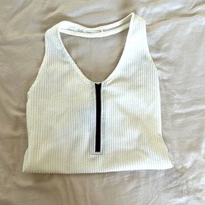 Ribbed halter, white with black zipper body suit l, size large